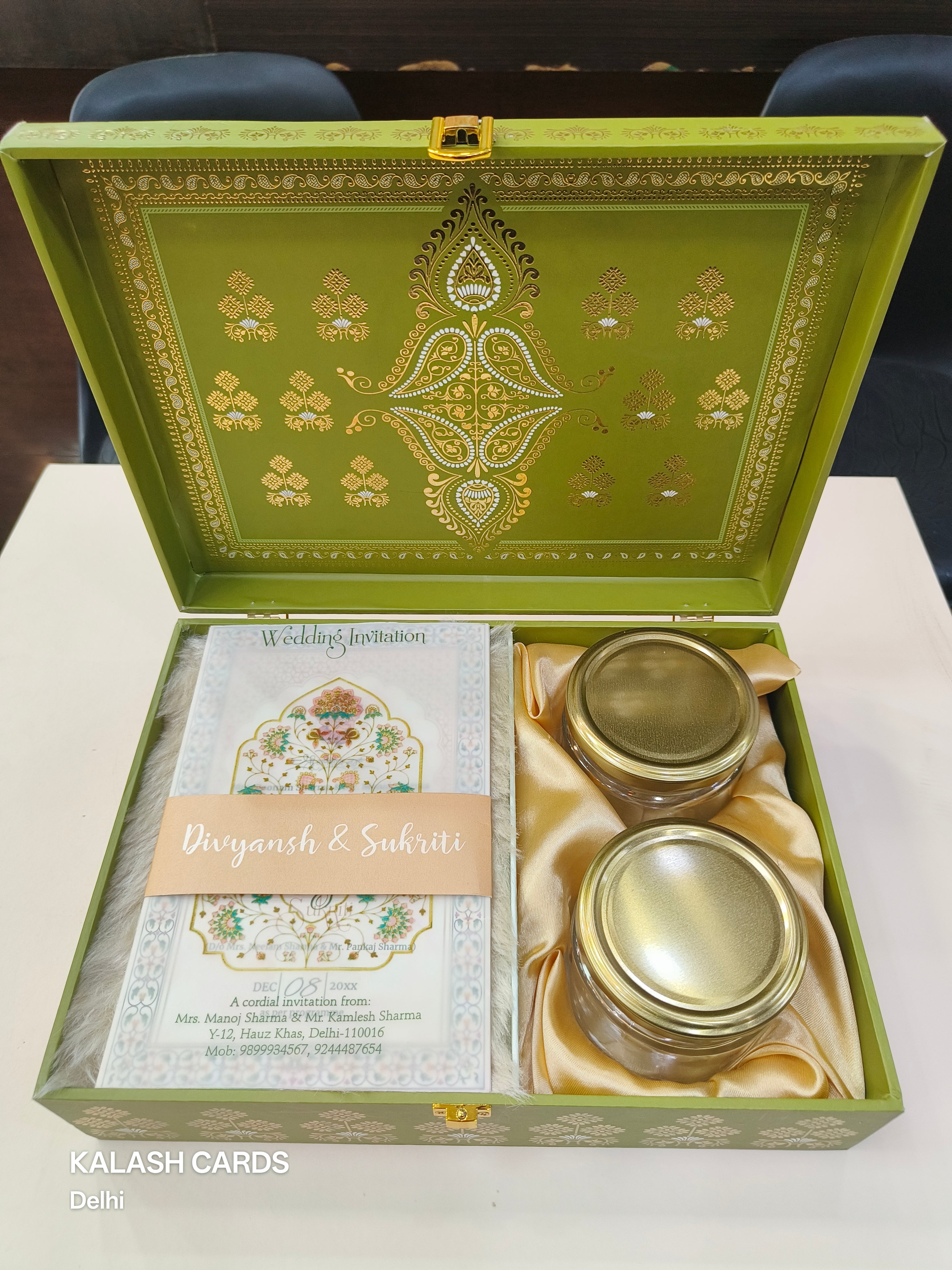 KL9030 Royal Design Luxury Gift Box with 2 Page Translucent Cover Card (2 Jars)-Kalash Cards
