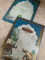 KLB535 Elegant Elephant Theme Semi Box Paper Wedding Card (2 Page)-Kalash Cards