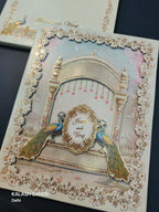 KLB508 Peacock Theme Glitter Gold Laser Cut Work Hardboard Padding Thick Wedding Card (2 Thick Page)-Kalash Cards