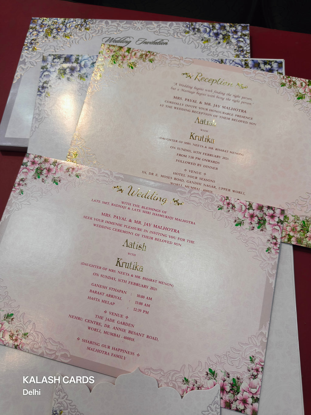 KLB521 Shubh Mandap Theme Laser Cut Work Hardboard Padding Thick Wedding Card (2 Thick Page)-Kalash Cards