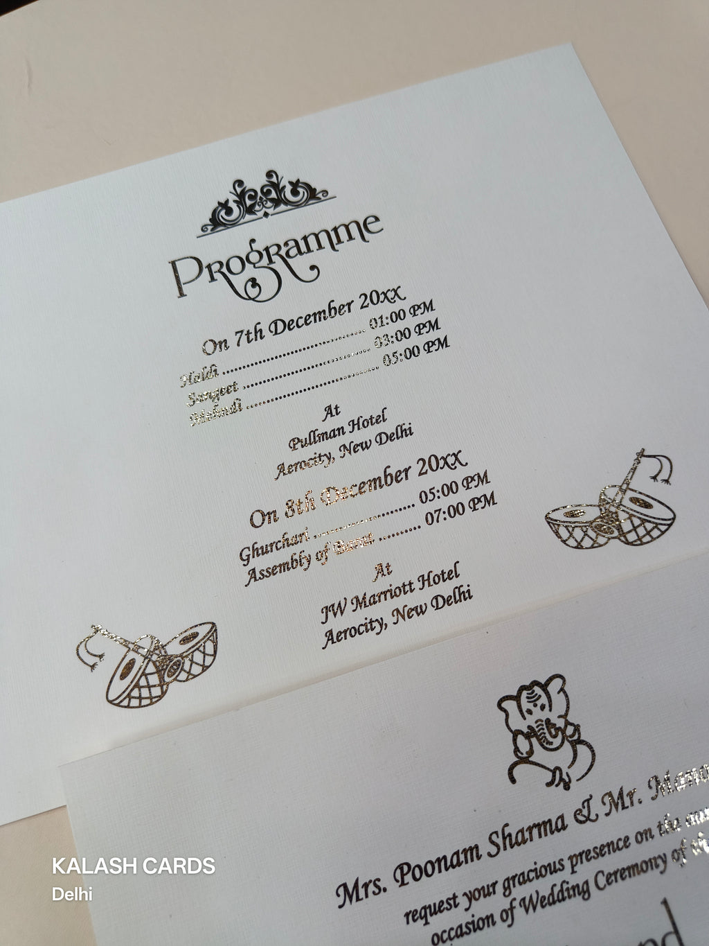 KLB1504 Luxury Velvet Gold Foil Print Hardboard Wedding Card (2 Page)-Kalash Cards