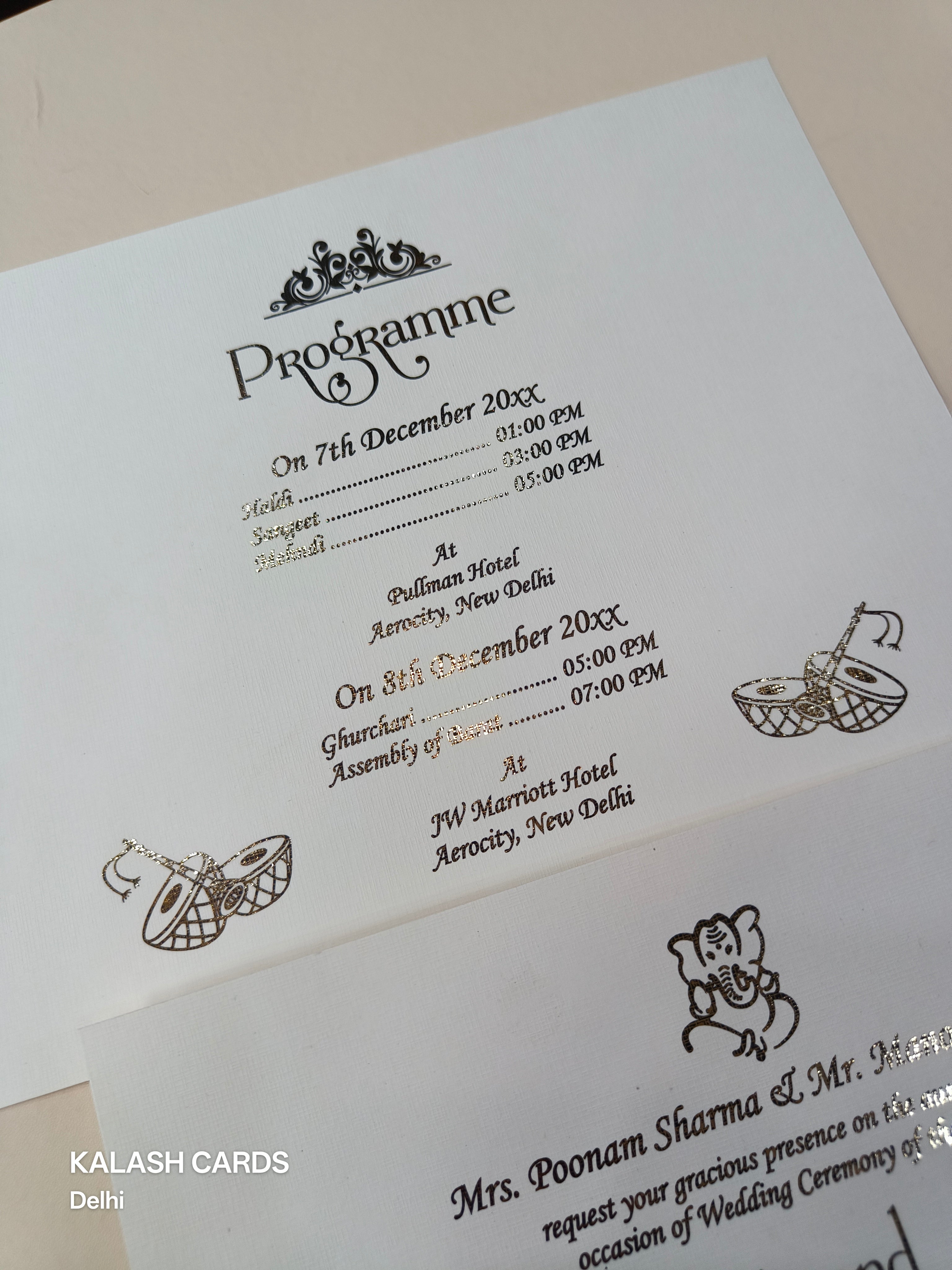 KLB1504 Luxury Velvet Gold Foil Print Hardboard Wedding Card (2 Page)-Kalash Cards