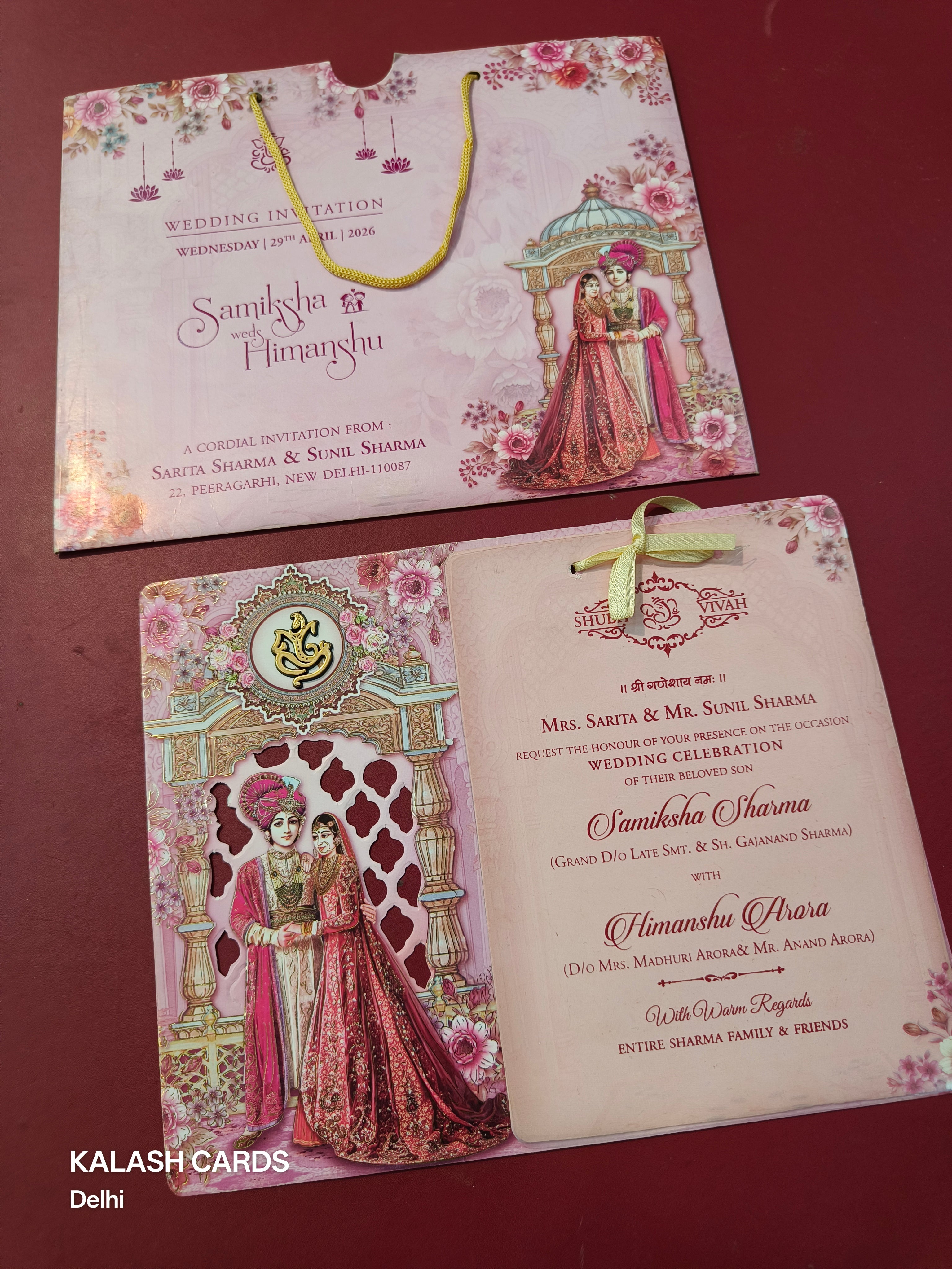 KLB566 Raja Rani Design Carry Bag Paper Wedding Card (2 Page & 1 Transparent PVC)-Kalash Cards