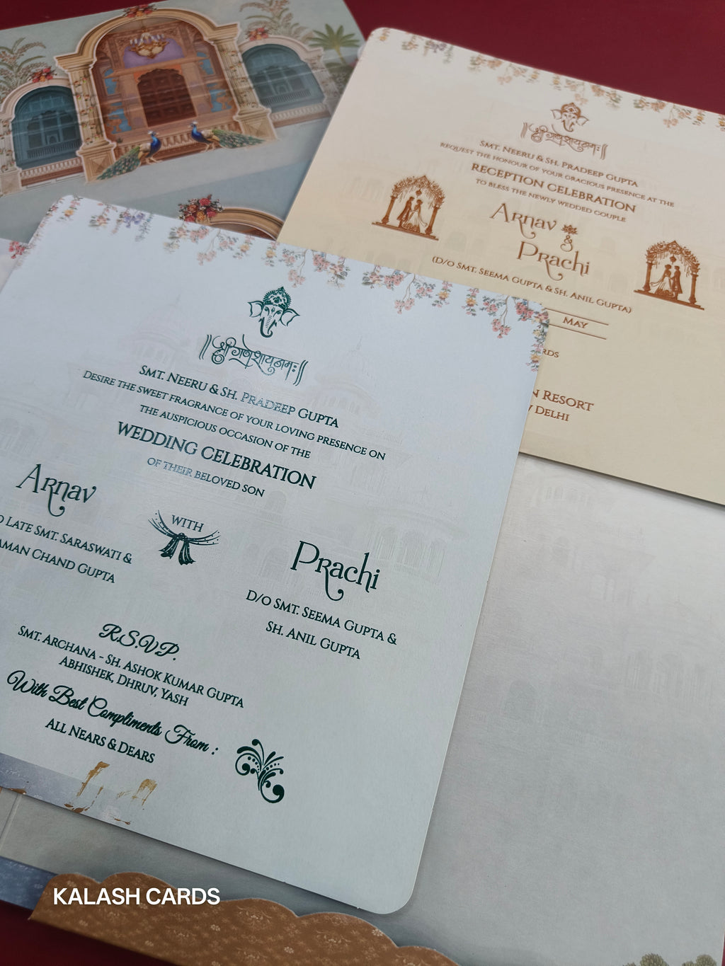 KLB529 Raja Rani Theme Premium Gold Foil Design Semi Box Paper Wedding Card (2 Page)-Kalash Cards