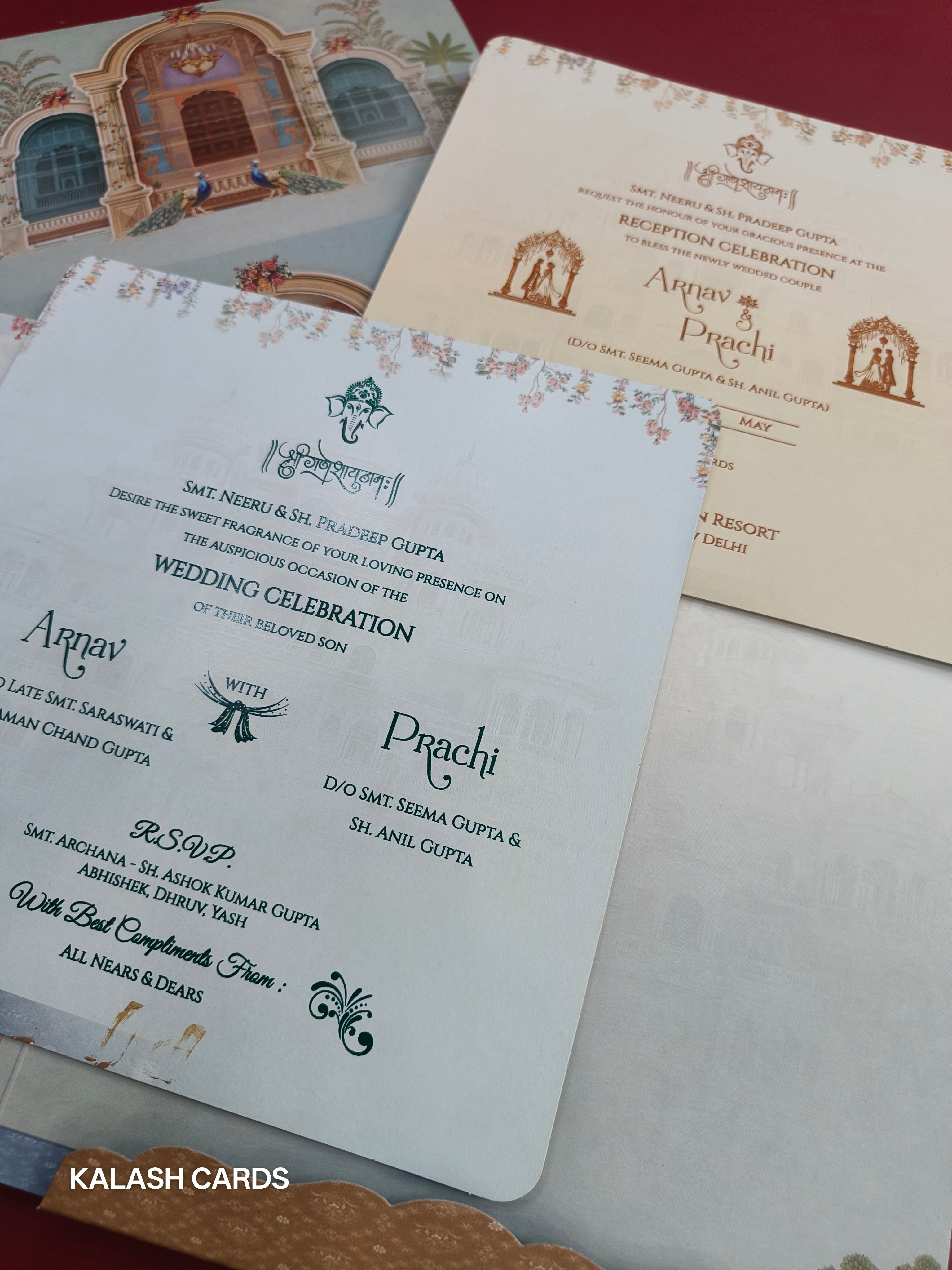 KLB529 Raja Rani Theme Premium Gold Foil Design Semi Box Paper Wedding Card (2 Page)-Kalash Cards