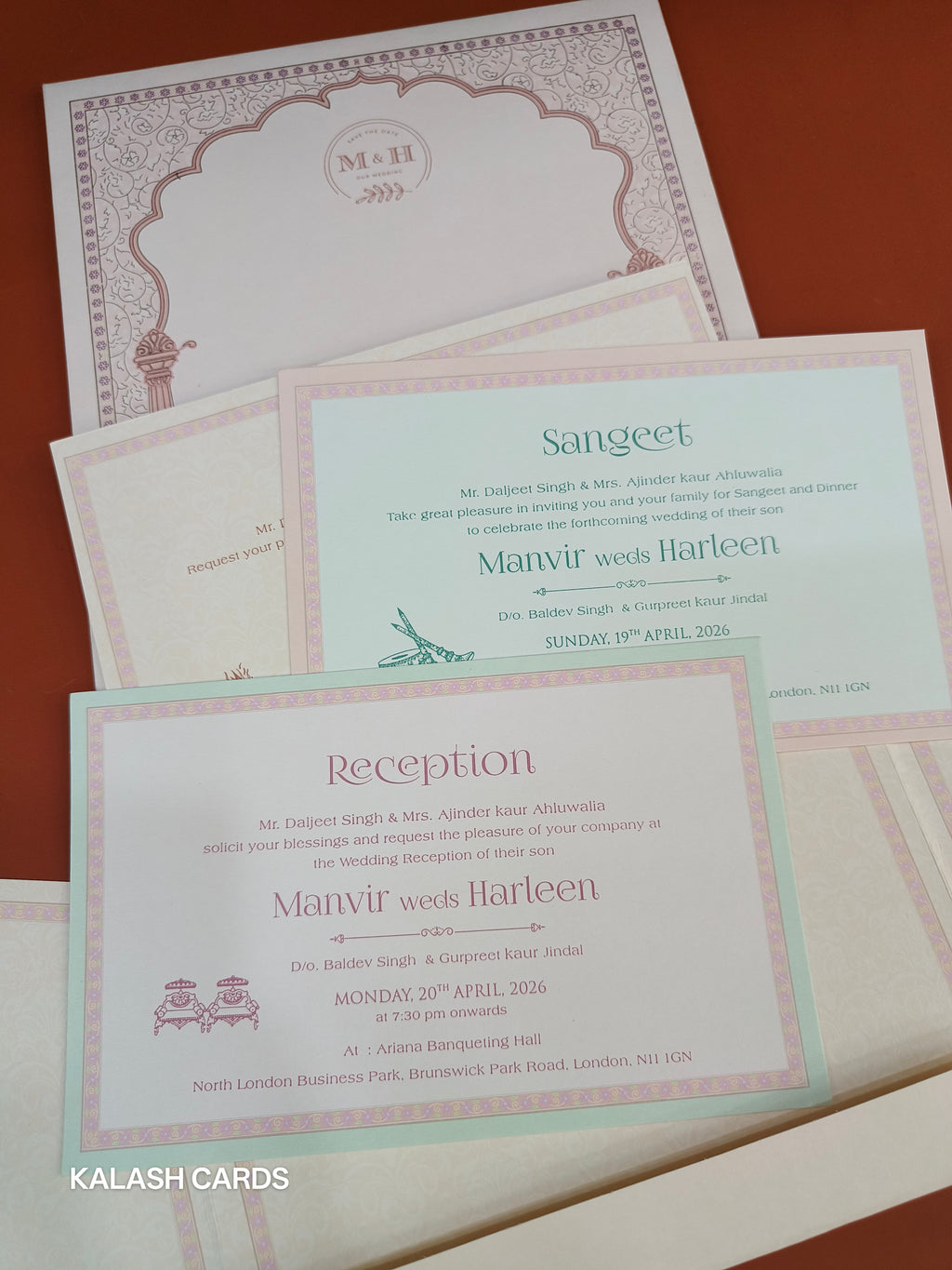 KLB507 Pastel Pink Royal Theme Semi Box Wedding Card (2 Page)-Kalash Cards