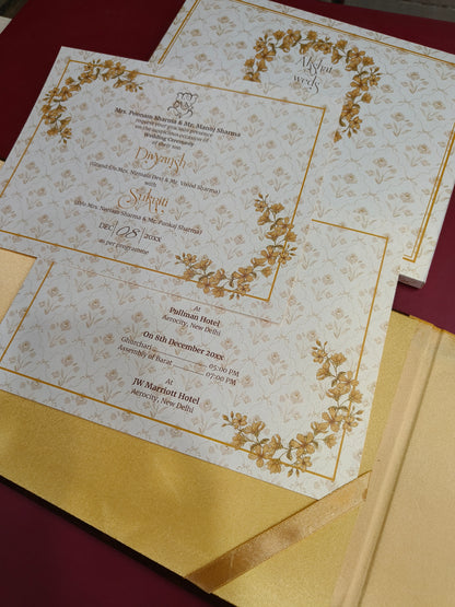 KL2130 Floral Design Door Style Velvet Fabric Thick Luxury Wedding Card with 2 Cards and Envelope-Kalash Cards