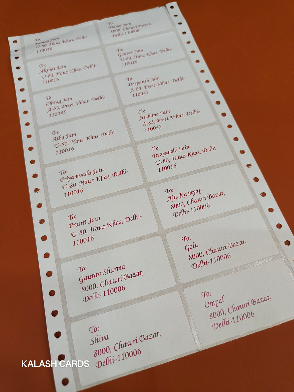 Printed Name Stickers from Excel Sheet (50 Qty)-Kalash Cards