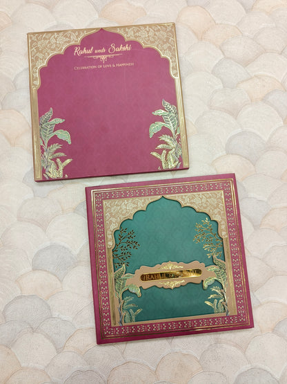 KLB691* Luxury Floral Design Hardbound Padding Thick Wedding Card with Couple Name Acrylic Mirror-Kalash Cards