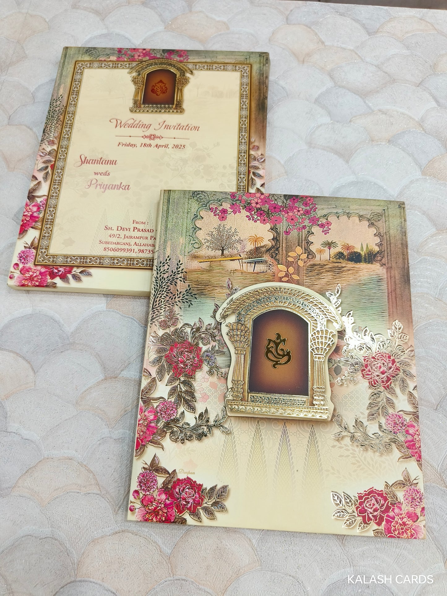 KLB743 Floral Design Hardbound Padding Thick Wedding Card-Kalash Cards