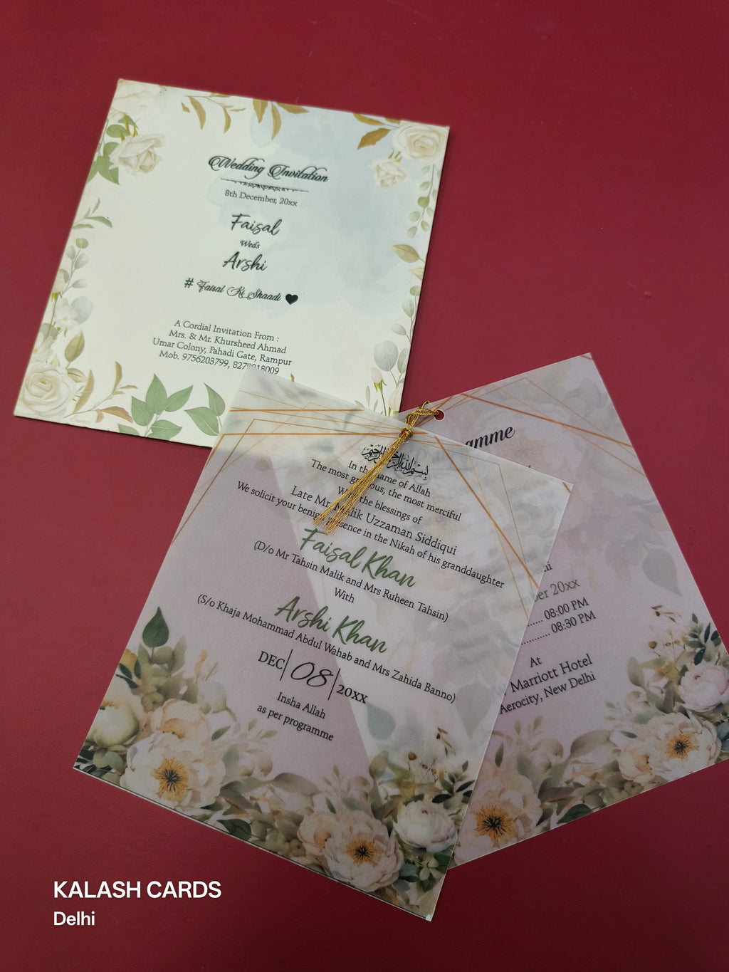 KL2190 Floral Design Translucent Wedding Card (2 Page) - Pack of 10 Qty-Kalash Cards