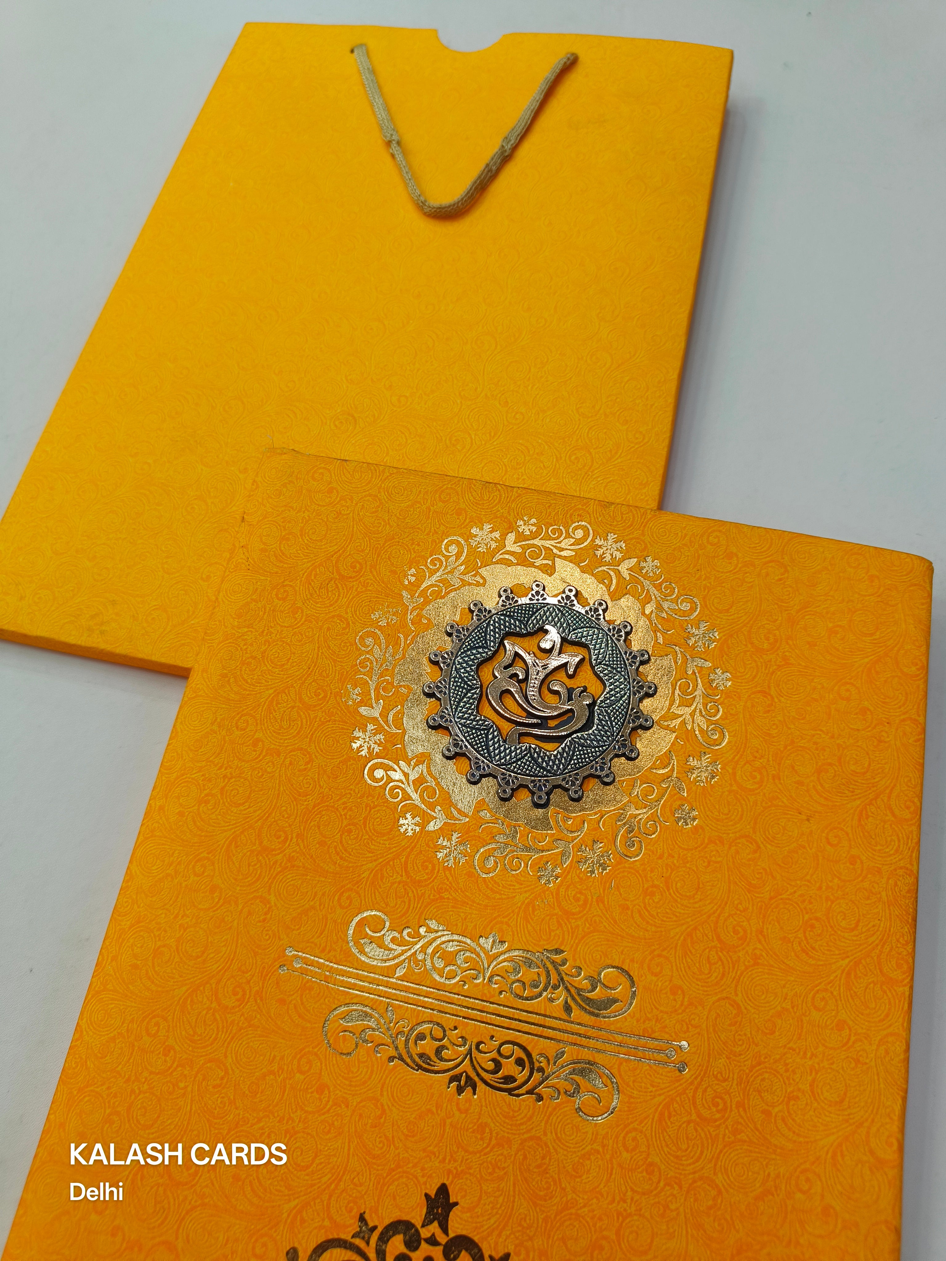 KL0165 Ganesha Design Carry Bag Style Hardboard Padding Thick Wedding Card with 2 Inserts and Envelope-Kalash Cards