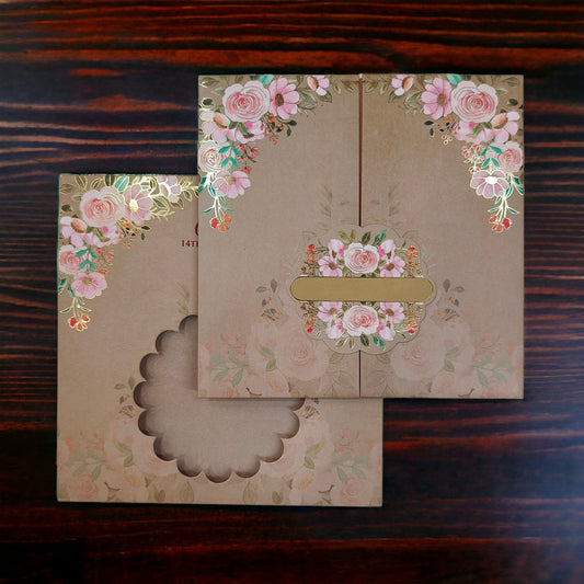 KLB566 Floral Design Luxury Thick Wedding Card with 2 Inserts-Kalash Cards