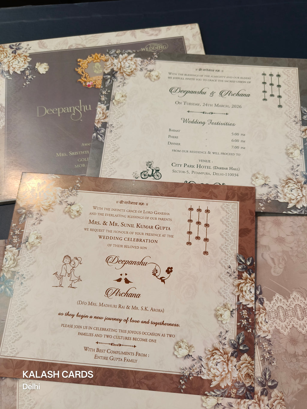 KLB571 Floral Design Door Style Paper Wedding Card (2 Page)-Kalash Cards
