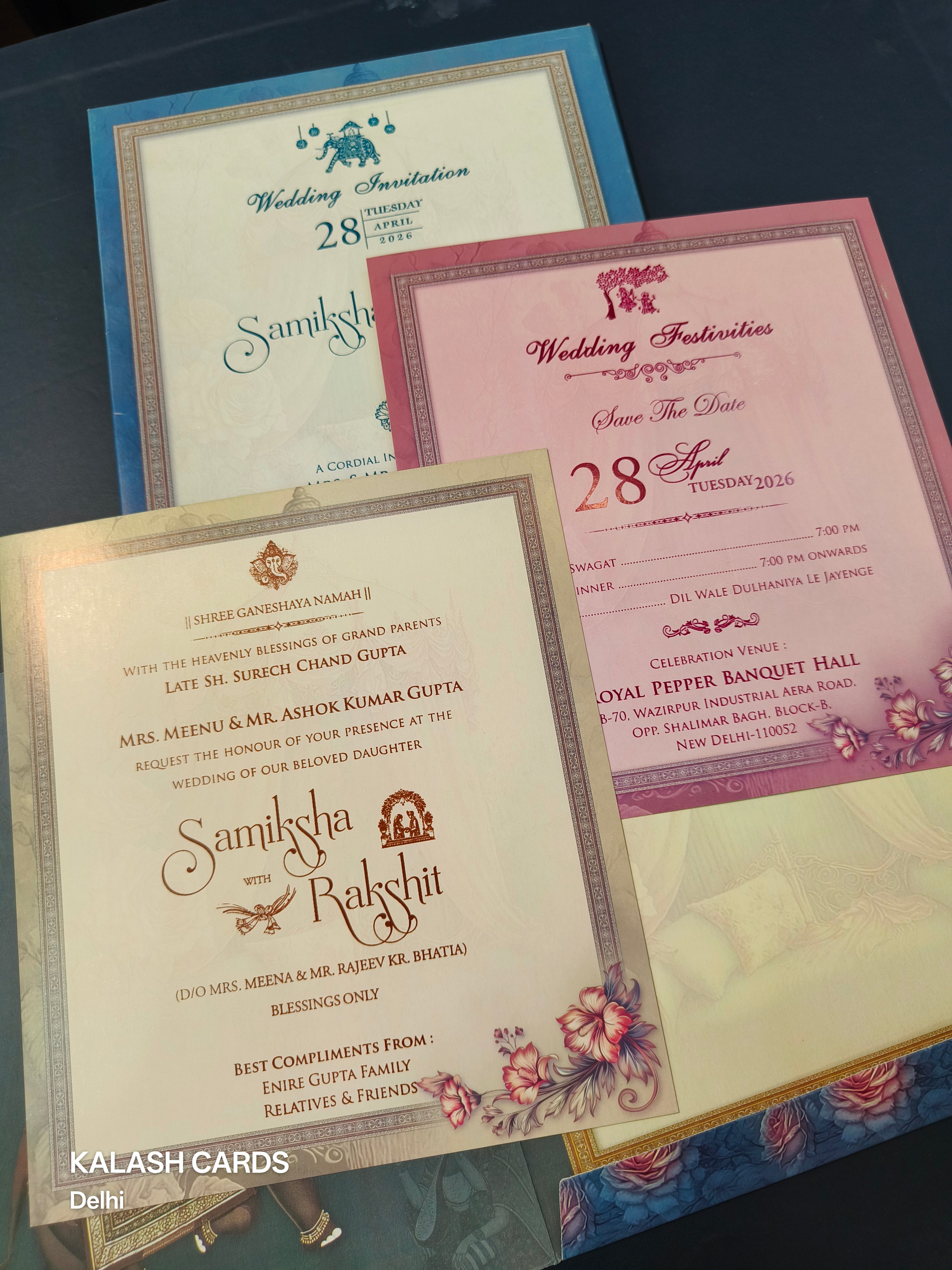 KLB577 Raja Rani Design Blue Paper Wedding Card (2 Page)-Kalash Cards