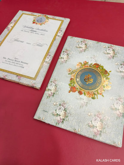 KLB730 Floral Design Hardbound Padding Thick Wedding Card-Kalash Cards