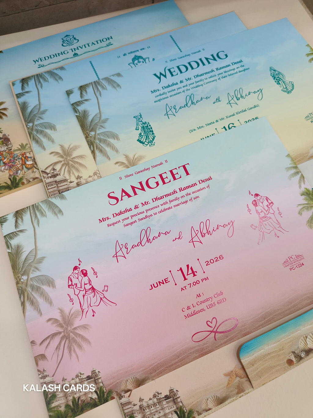 KLB537 Royal Indian Barat Design Hardboard Padding Thick Wedding Card (2 Page)-Kalash Cards