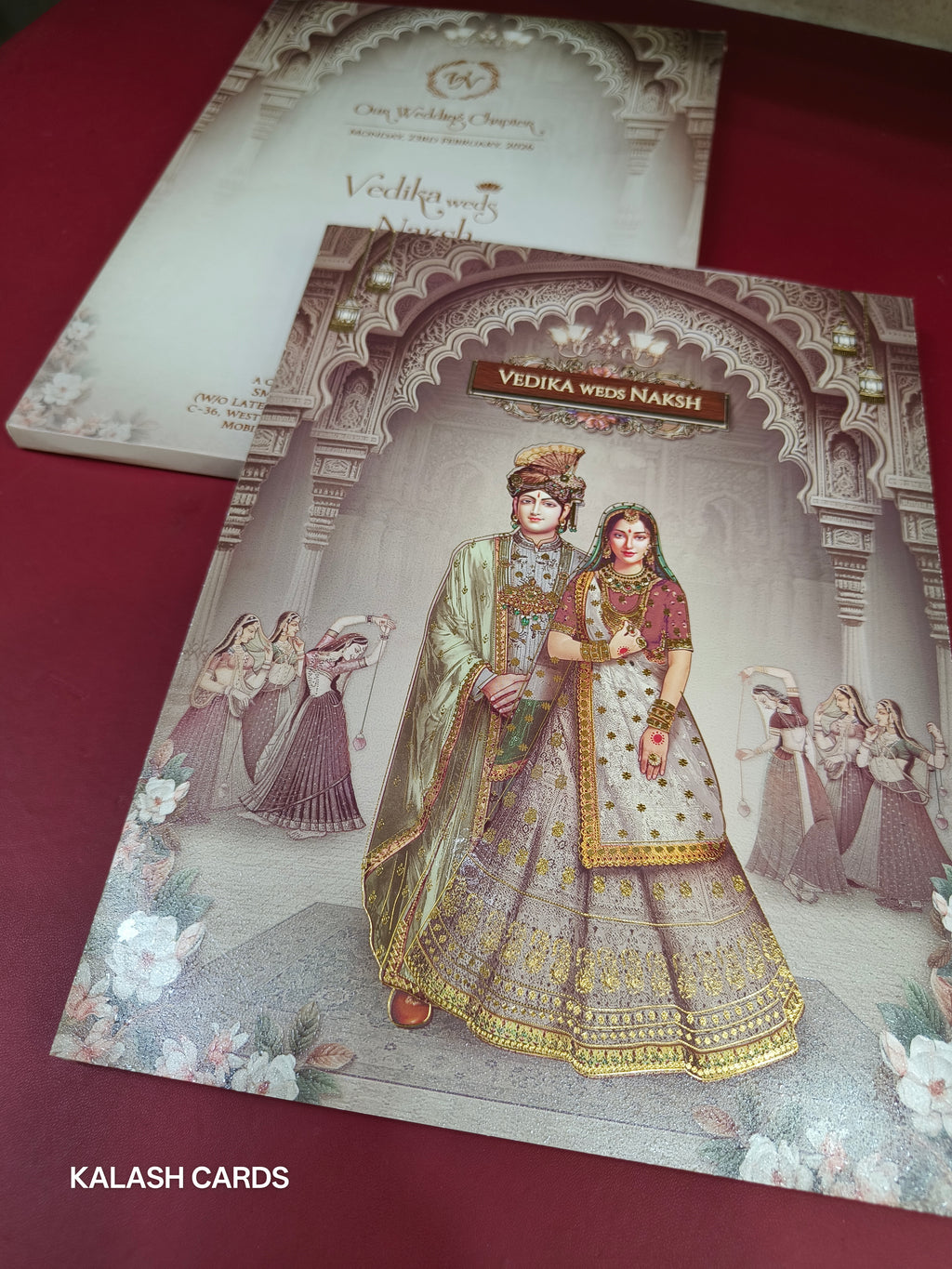 KLB530 Raja Rani Design Semi Box Paper Wedding Card (2 Page)-Kalash Cards