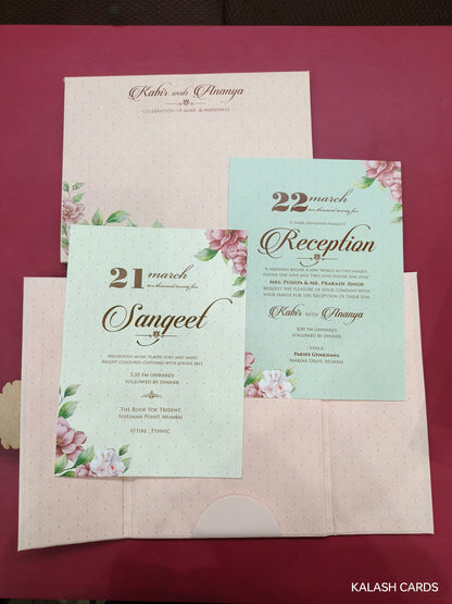 KLB700* Luxury Floral Design Hardbound Padding Thick Wedding Card with Couple Name Acrylic Mirror-Kalash Cards