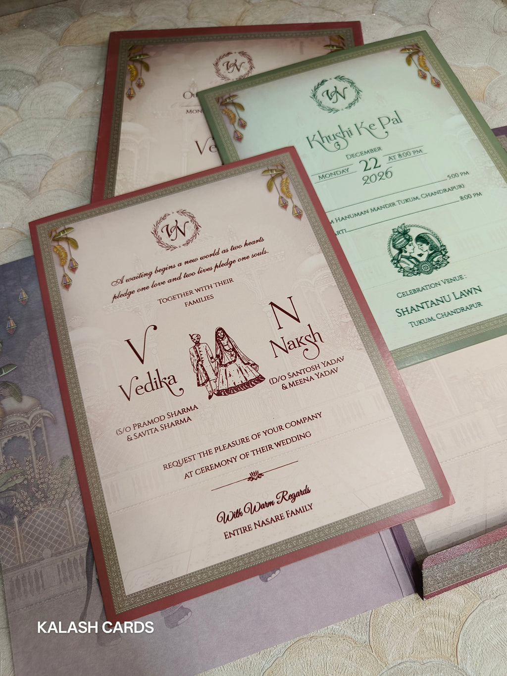 KLB534 Elegant Elephant Theme Semi Box Paper Wedding Card (2 Page)-Kalash Cards