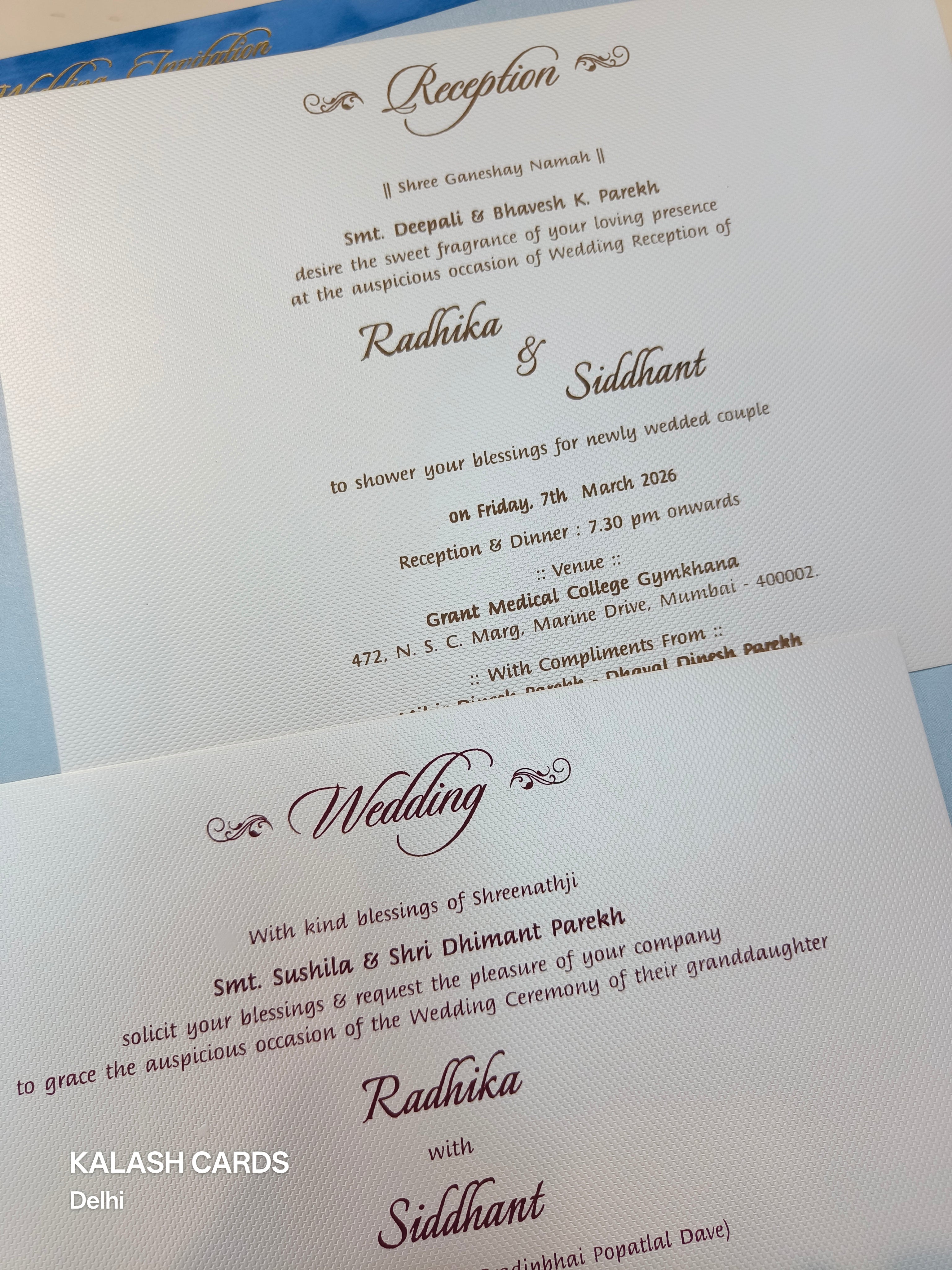 KLB506 Royal Floral Theme Velvet Hardboard Padding Thick Wedding Card (2 Page)-Kalash Cards