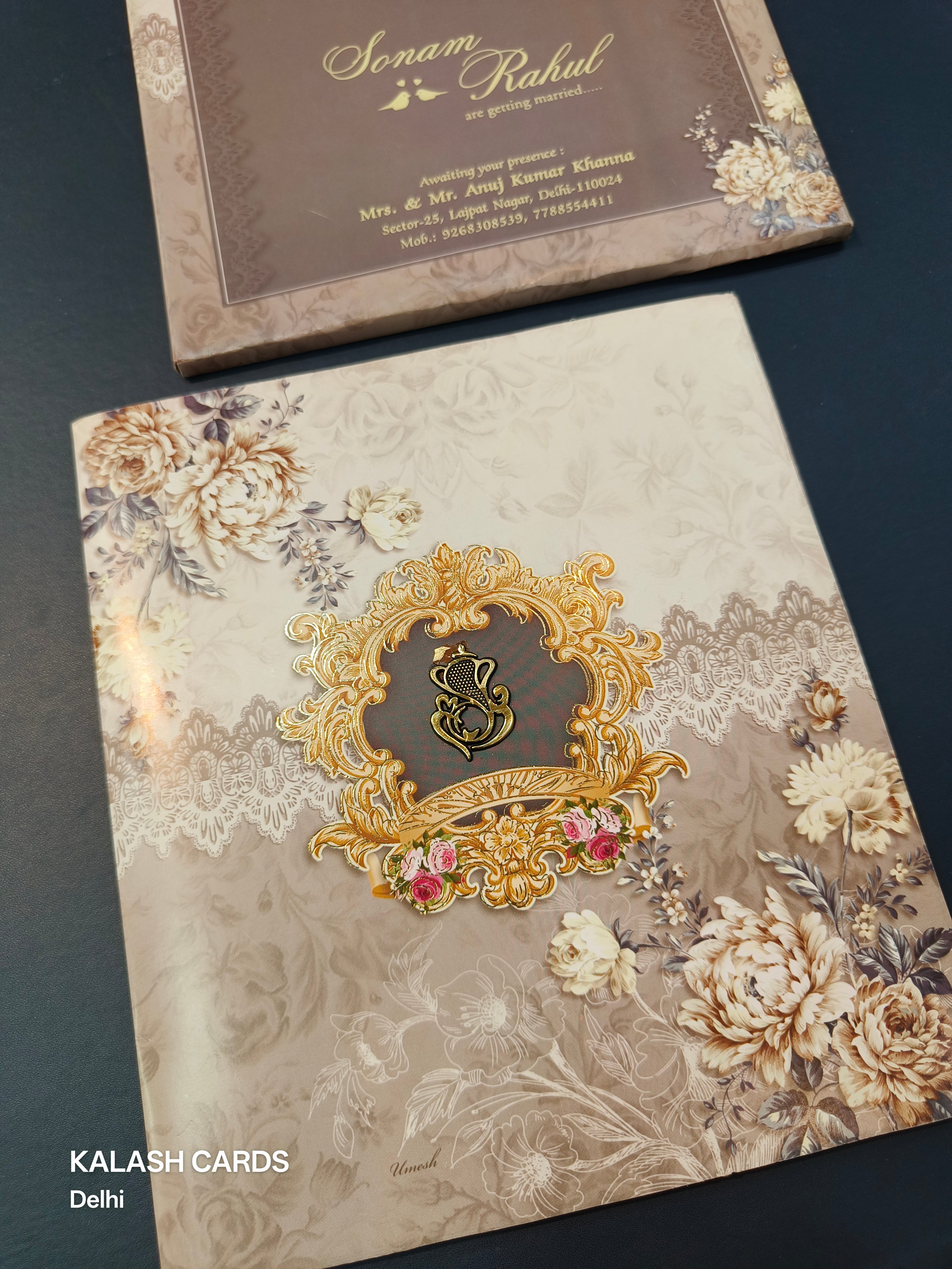 KLB570 Floral Design Paper Wedding Card (2 Page)-Kalash Cards