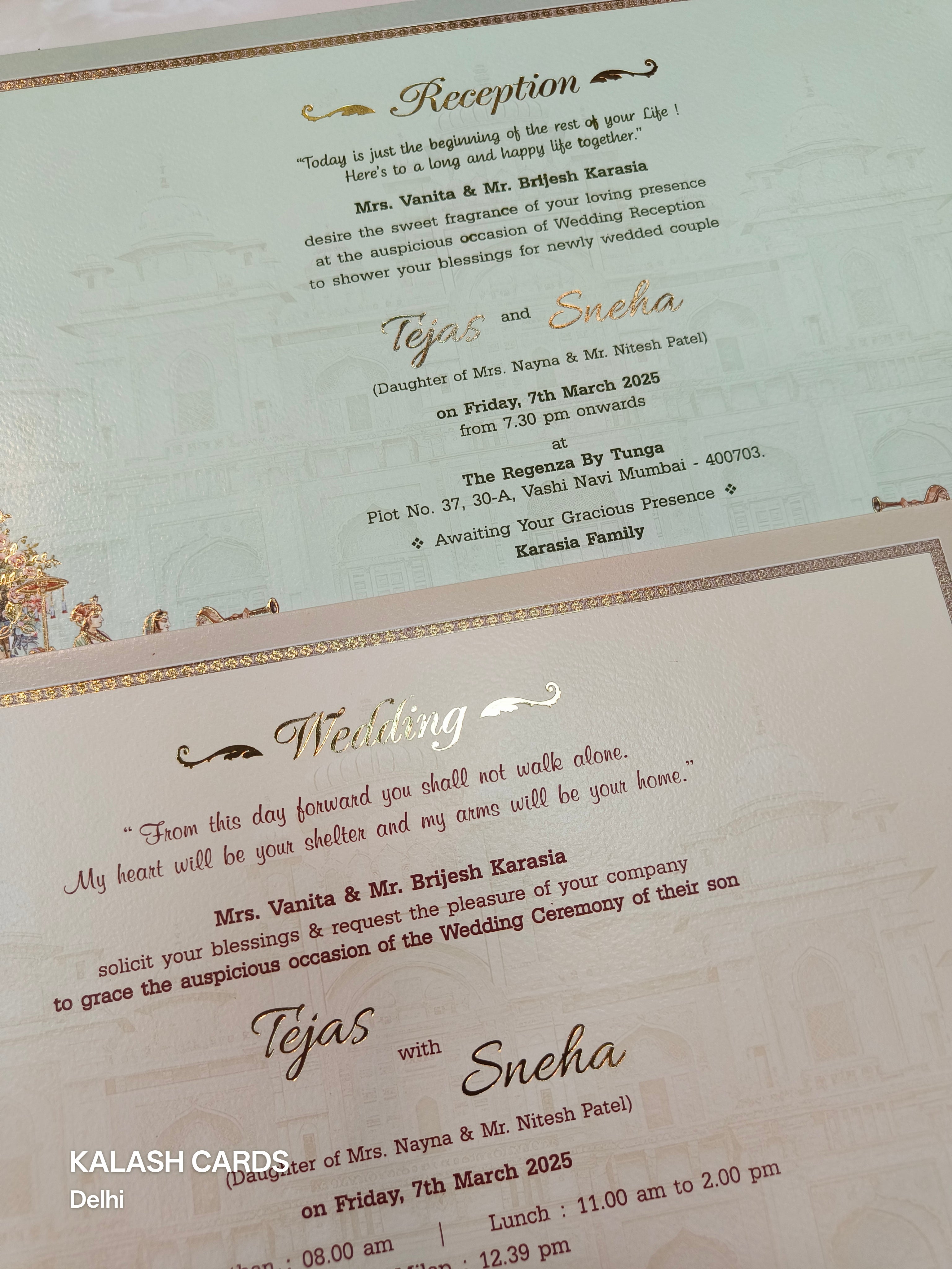 KLB518 Royal Fort Theme Glitter Gold Laser Cut Work Hardboard Padding Thick Wedding Card (2 Thick Page)-Kalash Cards