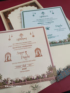 KLB522 Pichwai Theme Premium Gold Foil Design Semi Box Paper Wedding Card (2 Page)-Kalash Cards