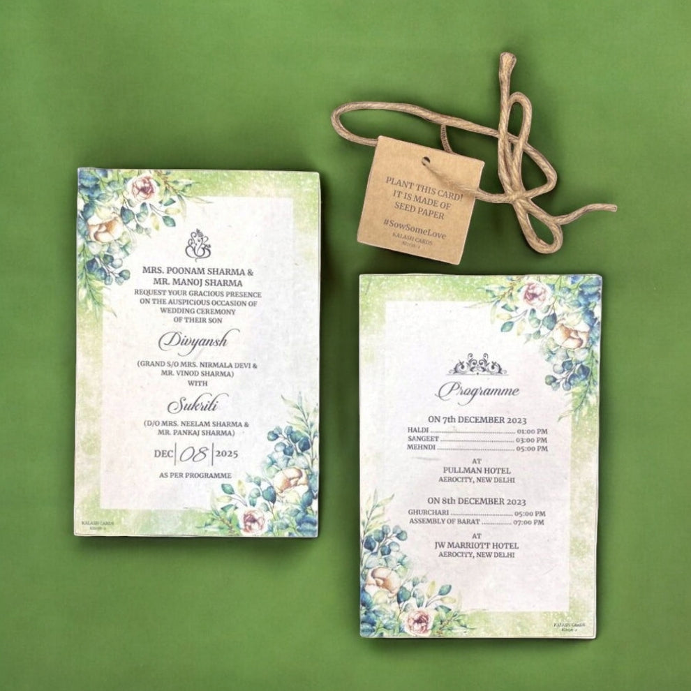 KL2138-2 Plantable Seed Paper Wedding Card (2 Card Inserts and Tag)-Kalash Cards