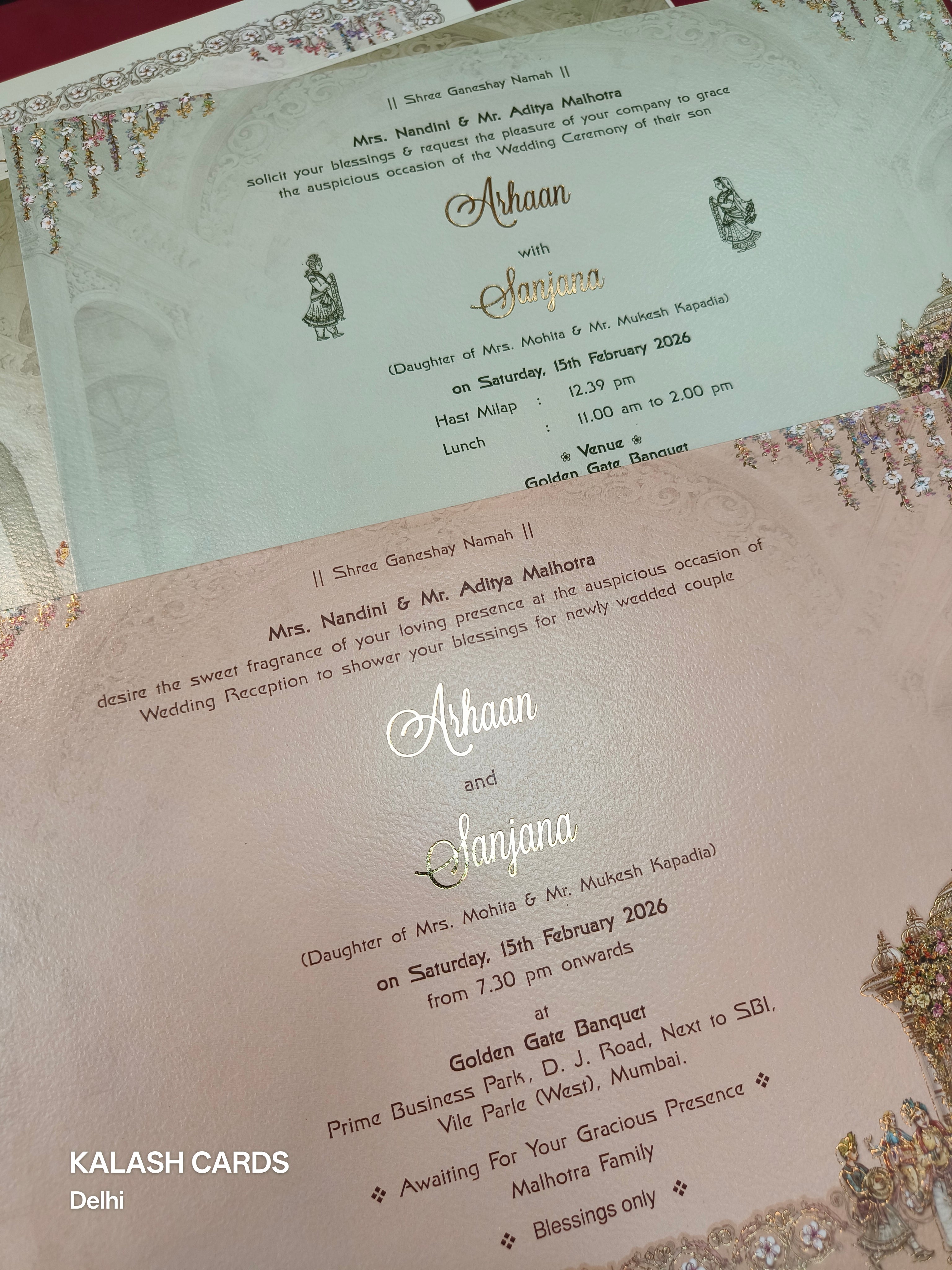 KLB529 Pastel Green Raja Rani Theme Laser Cut Work Hardboard Padding Thick Wedding Card (2 Thick Page)-Kalash Cards