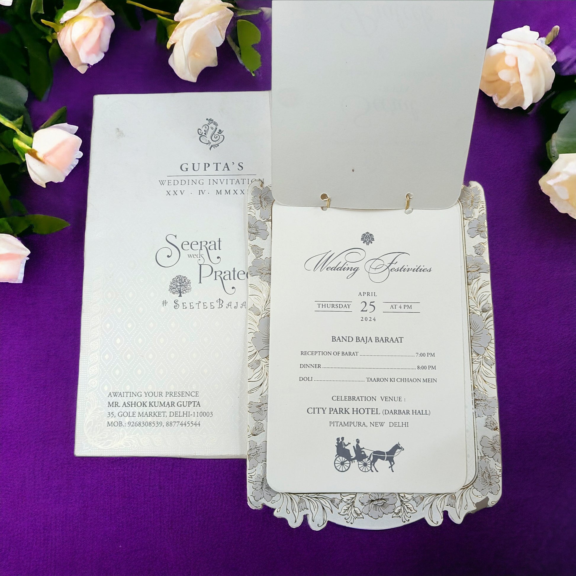 KLB574 Semi Box Paper Wedding Card with 2 Inserts & 1 Transparent Insert-Kalash Cards