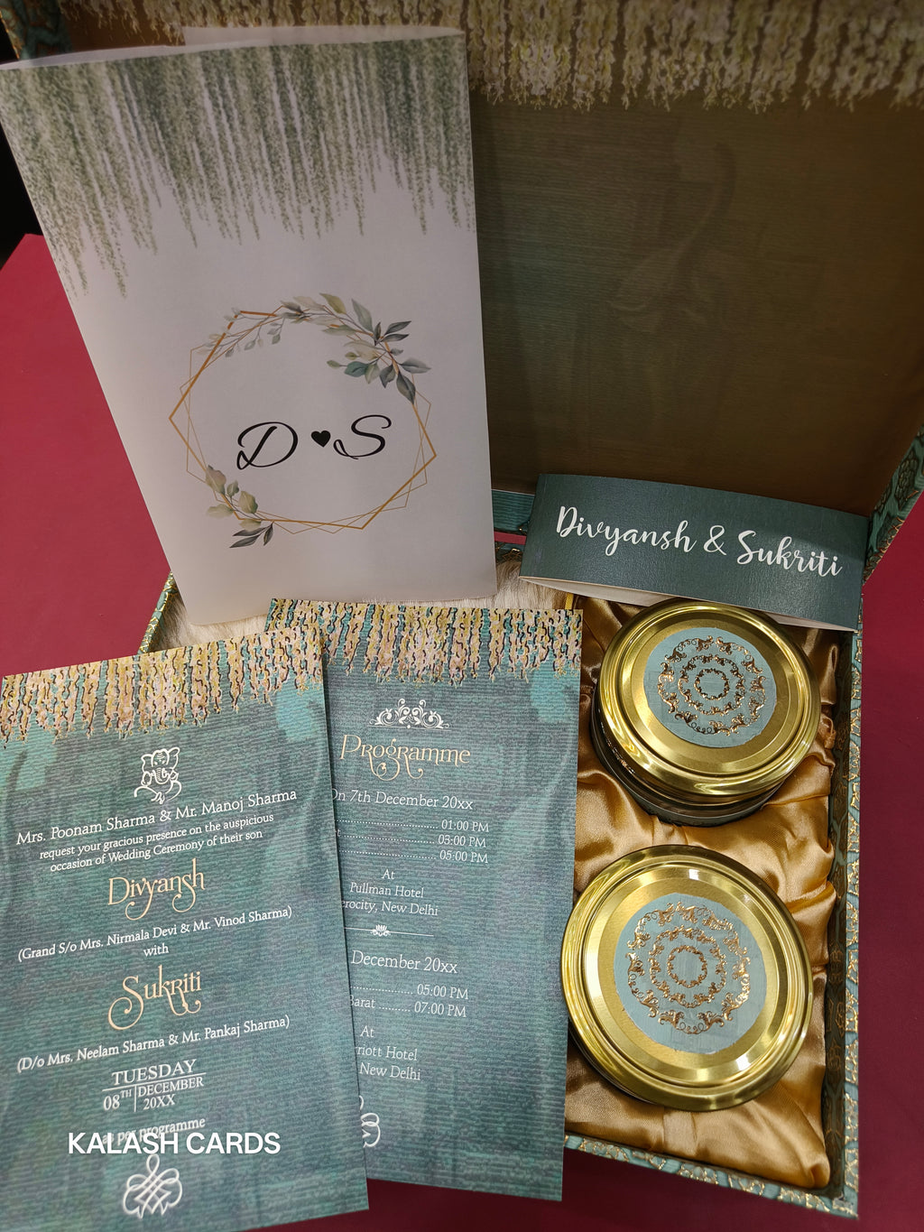 KL9084 Exclusive Floral Border Design Luxury Gift Box with 2 Page Translucent Cover Card (2 Jars)-Kalash Cards