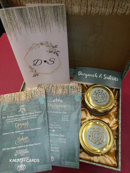 KL9084 Exclusive Floral Border Design Luxury Gift Box with 2 Page Translucent Cover Card (2 Jars)-Kalash Cards