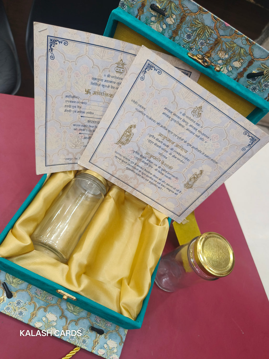 KL9025 Handbag Style MDF Dry Fruit Gift Box with 2 Printed Card Inserts (2 Jars)-Kalash Cards