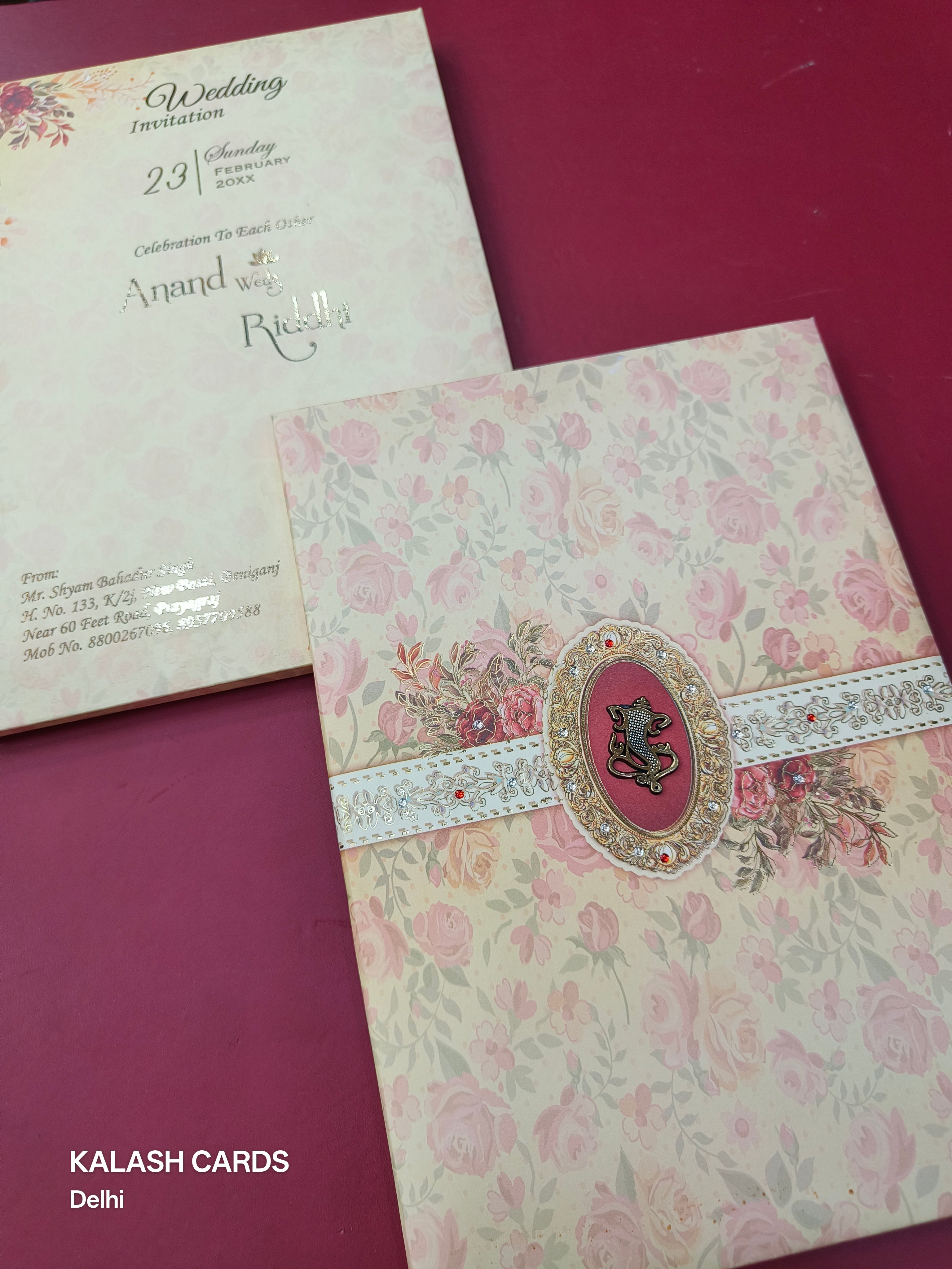 KLB1501 Premium Gold Foil Print Hardboard Wedding Card (2 Page)-Kalash Cards