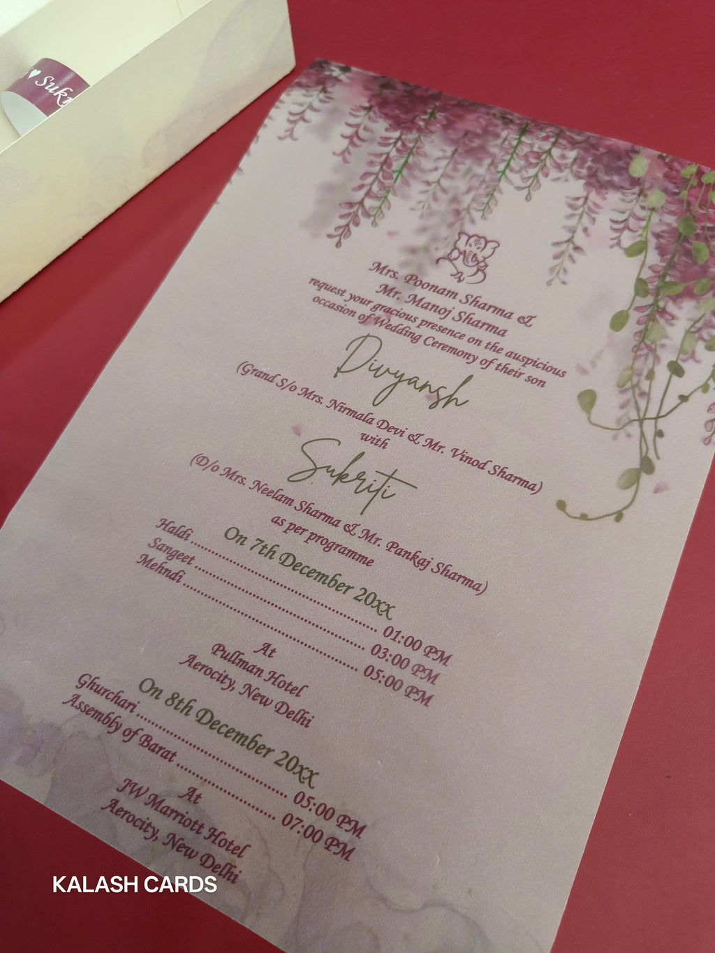 KL2153 Luxury Translucent Scroll Wedding Card with Matching Box Cover and Personalised Band-Kalash Cards