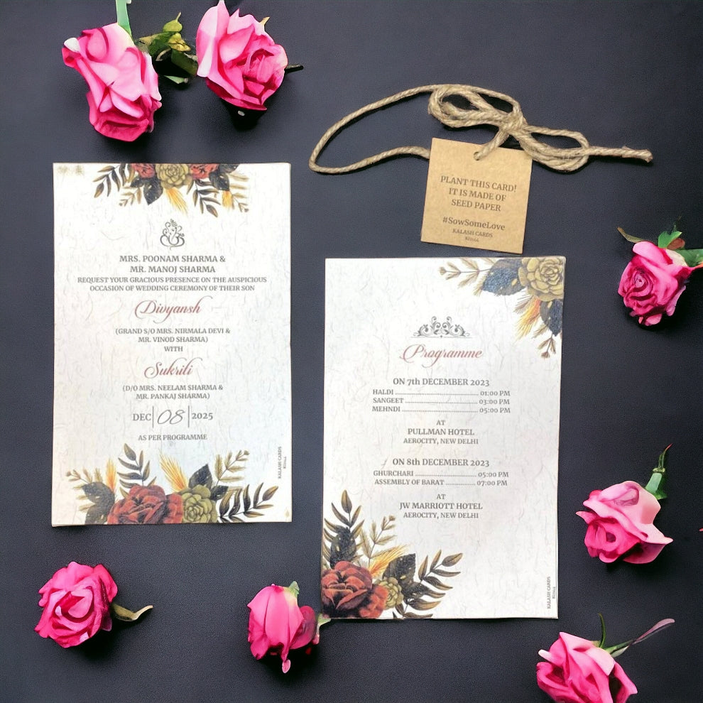KL2144 Plantable Seed Paper Wedding Card - Kalash Cards