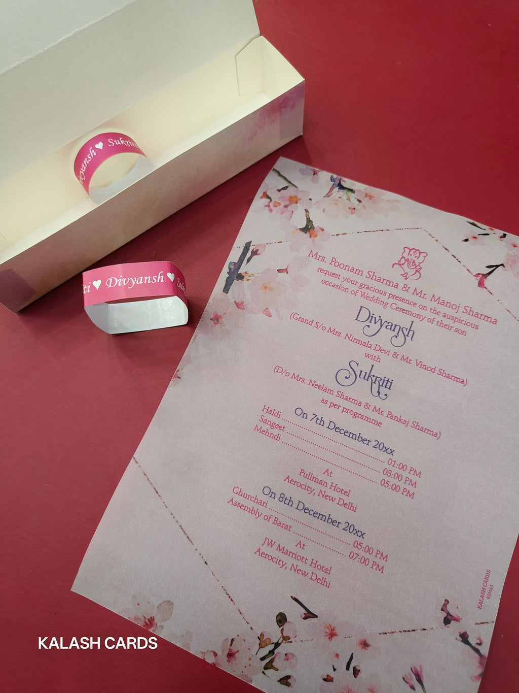 KL2143 Luxury Translucent Scroll Wedding Card with Matching Box Cover and Personalised Band-Kalash Cards