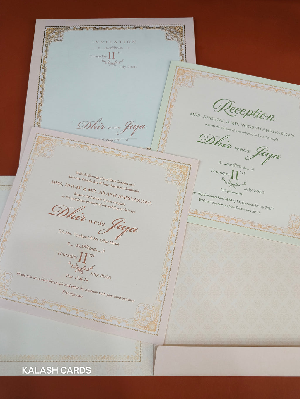 KLB551 Pastel Ganpati & Floral Frame Semi Box Wedding Card (2 Page)-Kalash Cards