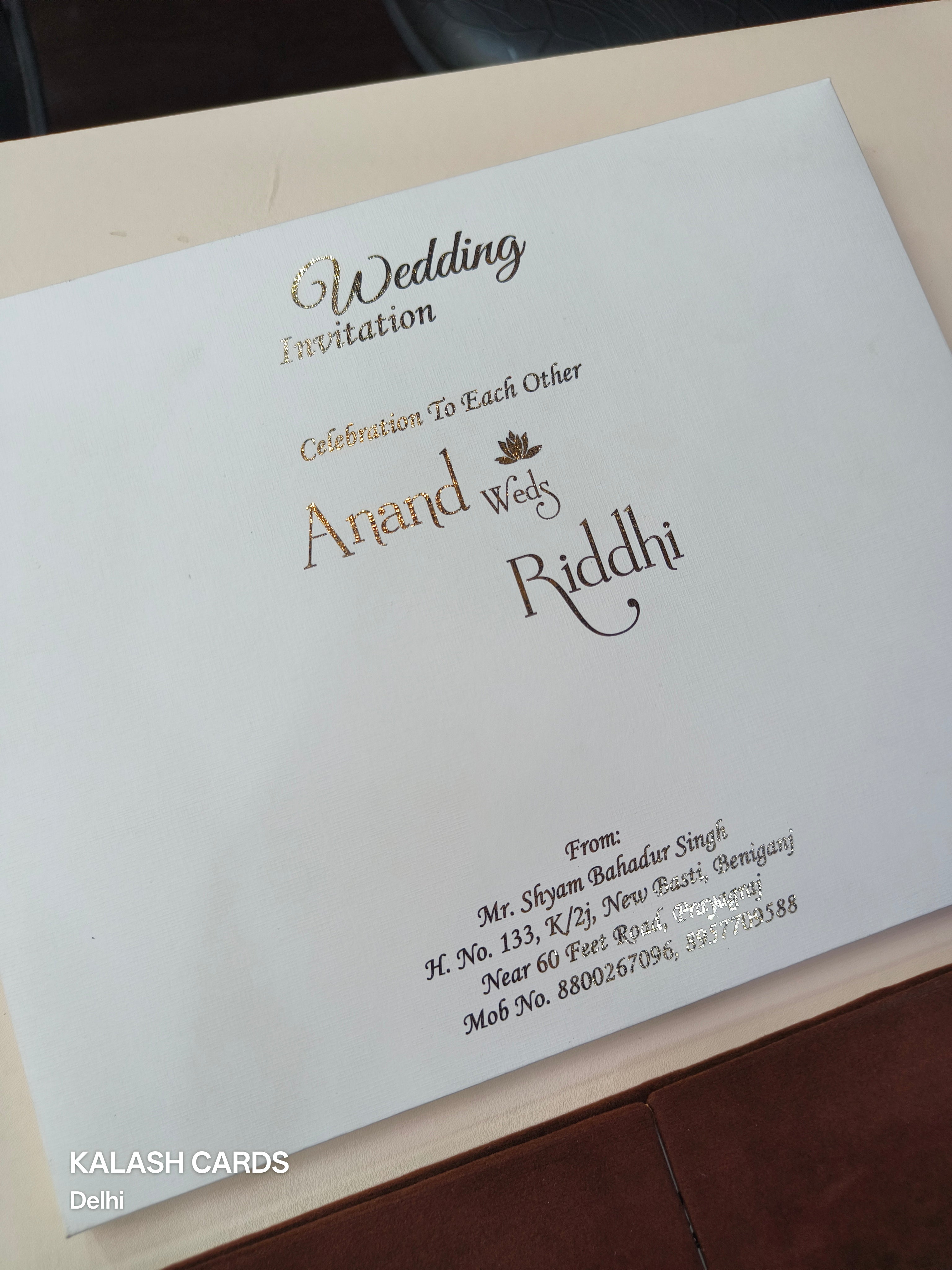 KLB1504 Luxury Velvet Gold Foil Print Hardboard Wedding Card (2 Page)-Kalash Cards