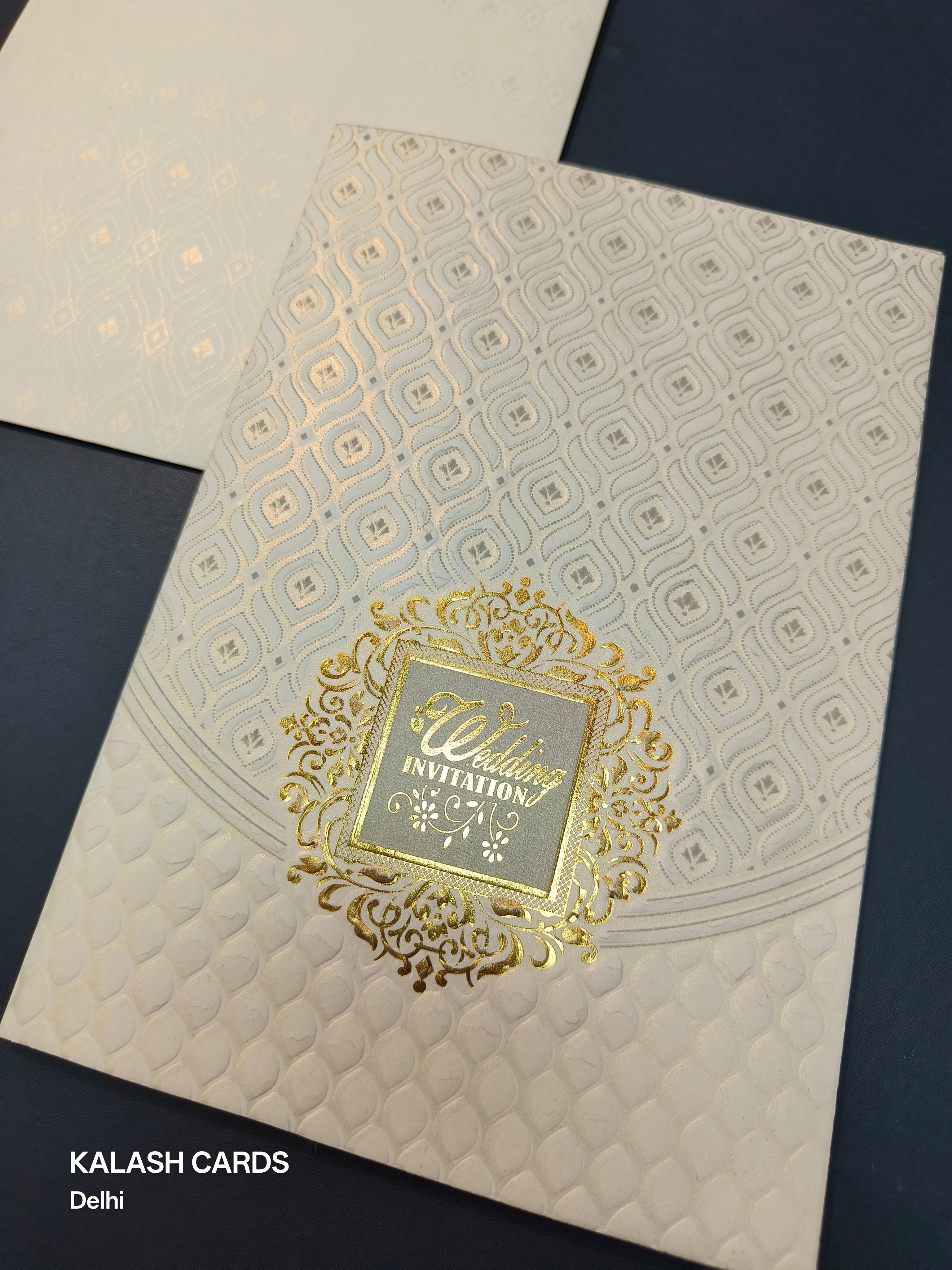 KL0274 Embossed Design Paper Wedding Card with (2 Page)-Kalash Cards