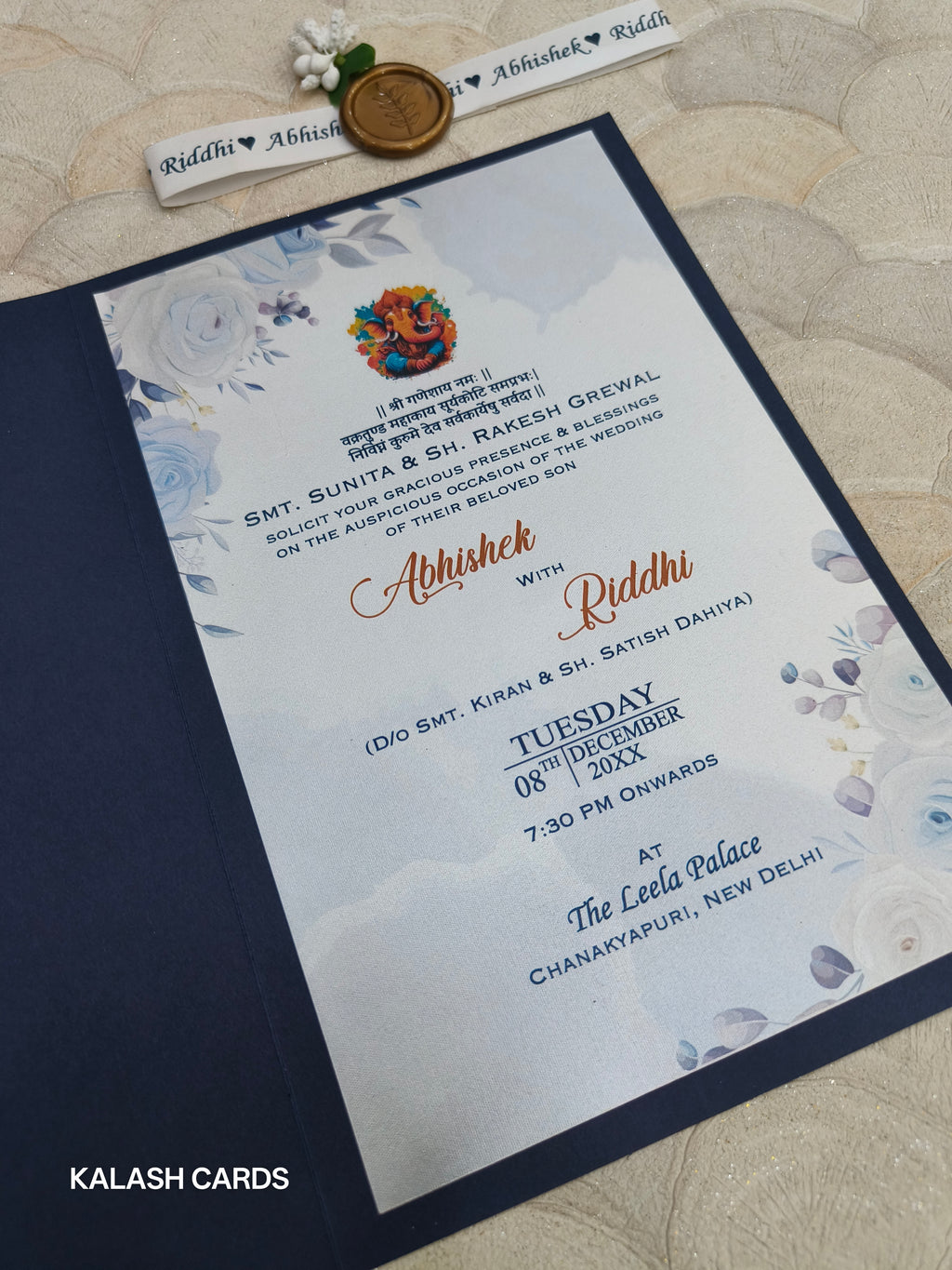 KL2126 Minimal Floral Design Wedding Card with Flower Seal and Band (1 Page)-Kalash Cards