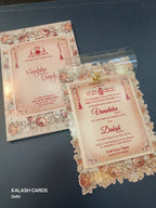 KLB586 Floral Design Paper Wedding Card (2 Page & 1 Transparent PVC)-Kalash Cards