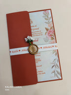 KL2159 Floral Theme Minimal Wedding Card with Flower Seal & Band (1 Page) - Pack of 10 Qty-Kalash Cards