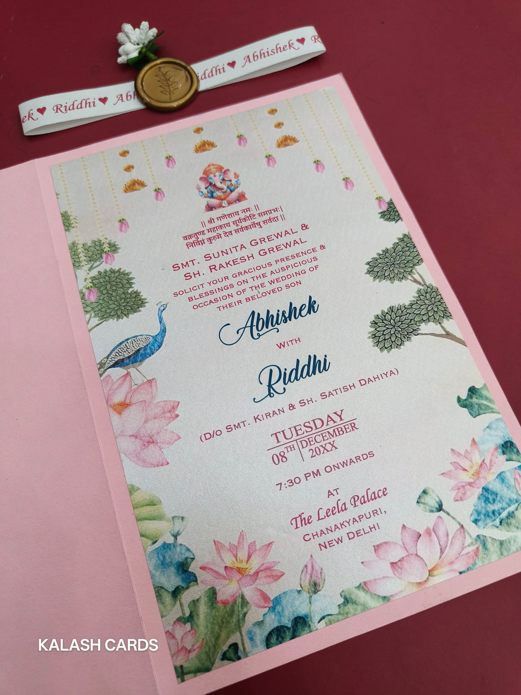 KL2226 Minimal Floral Design Wedding Card with Flower Seal and Band (1 Page)-Kalash Cards