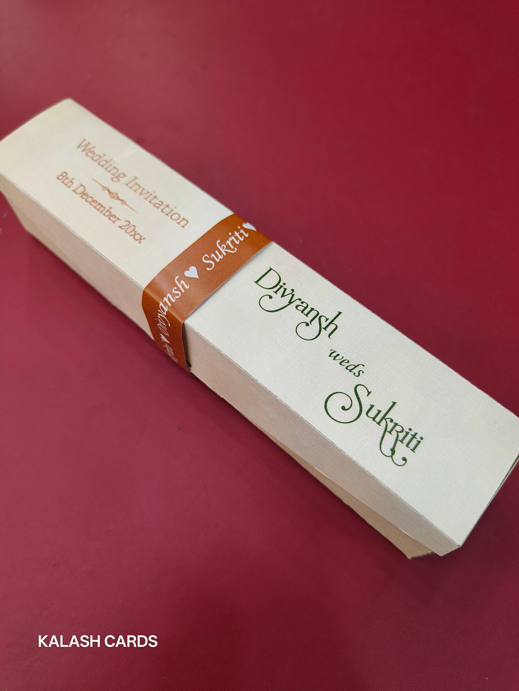 KL2122 Luxury Translucent Scroll Wedding Card with Matching Box Cover and Personalised Band-Kalash Cards