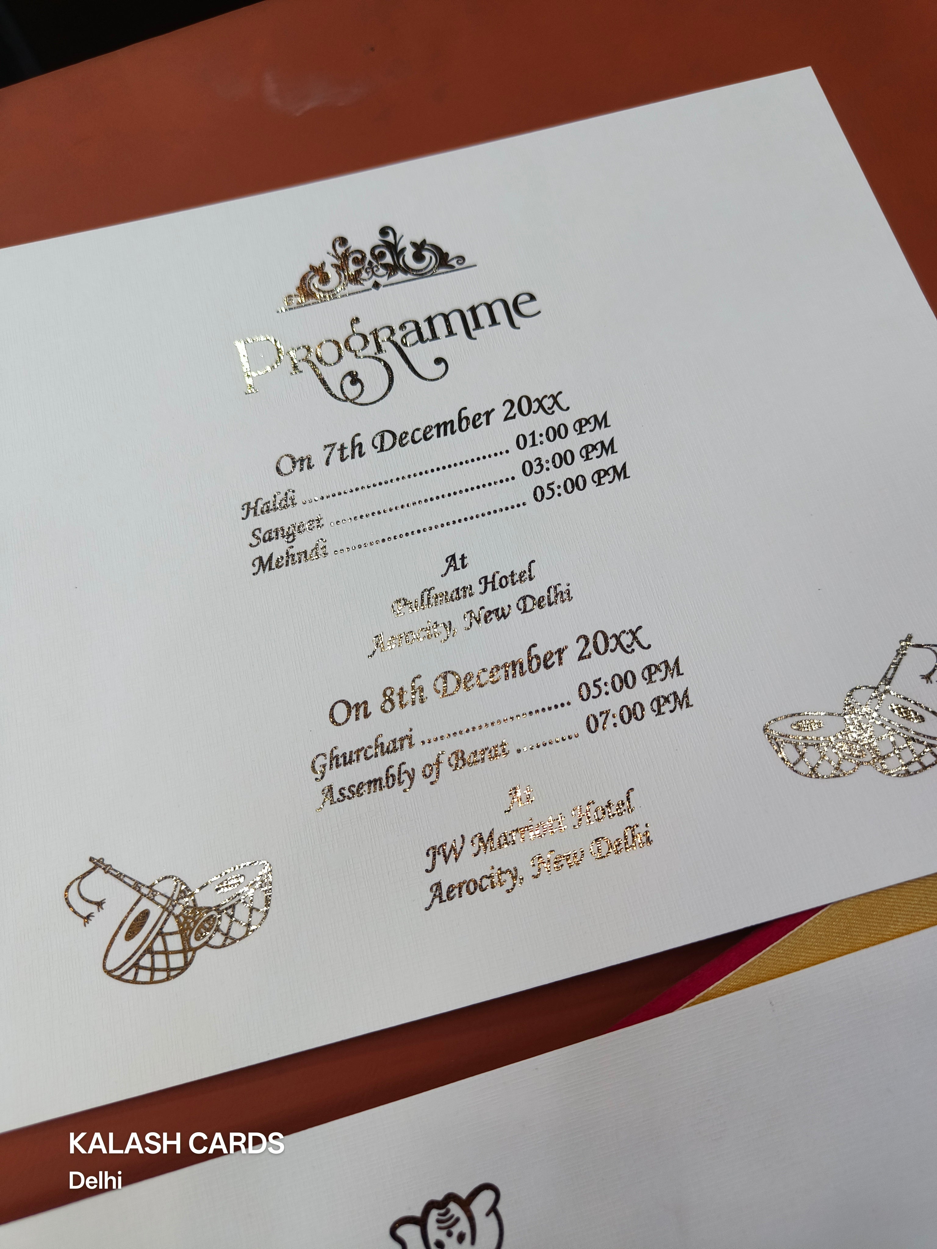 KLB1505 Luxury Velvet Gold Foil Print Hardboard Wedding Card (2 Page)-Kalash Cards