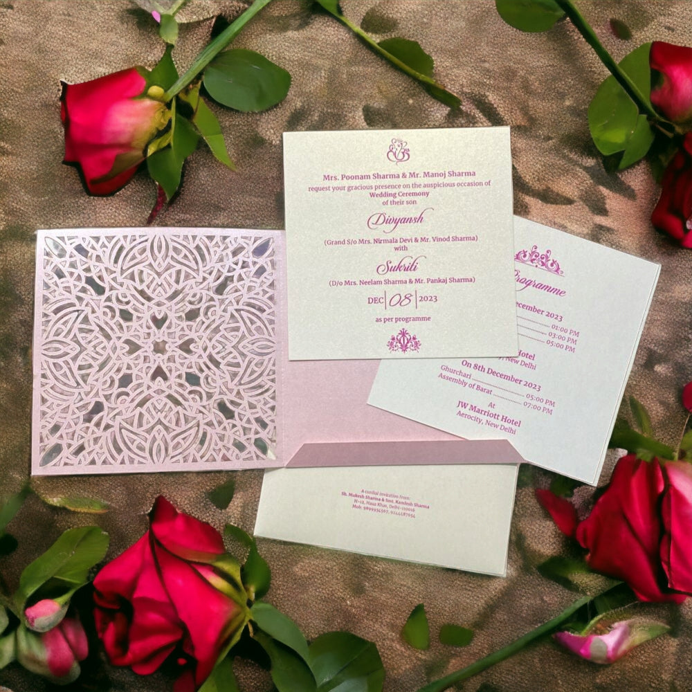 KL8012-4 Laser Cut Paper Wedding Card - Kalash Cards