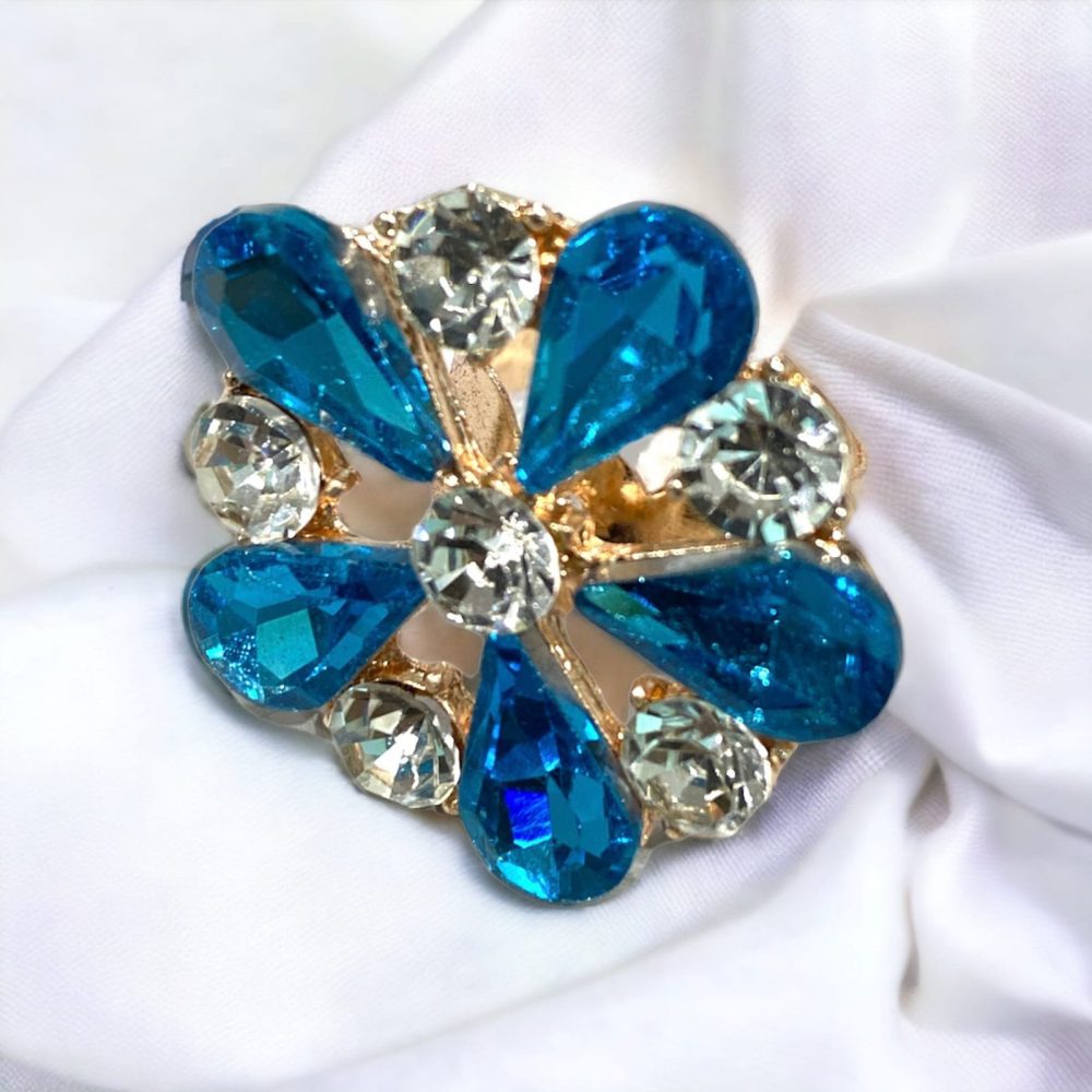 Flower Design Blue Colour Crystal Ring Free Size-Kalash Cards