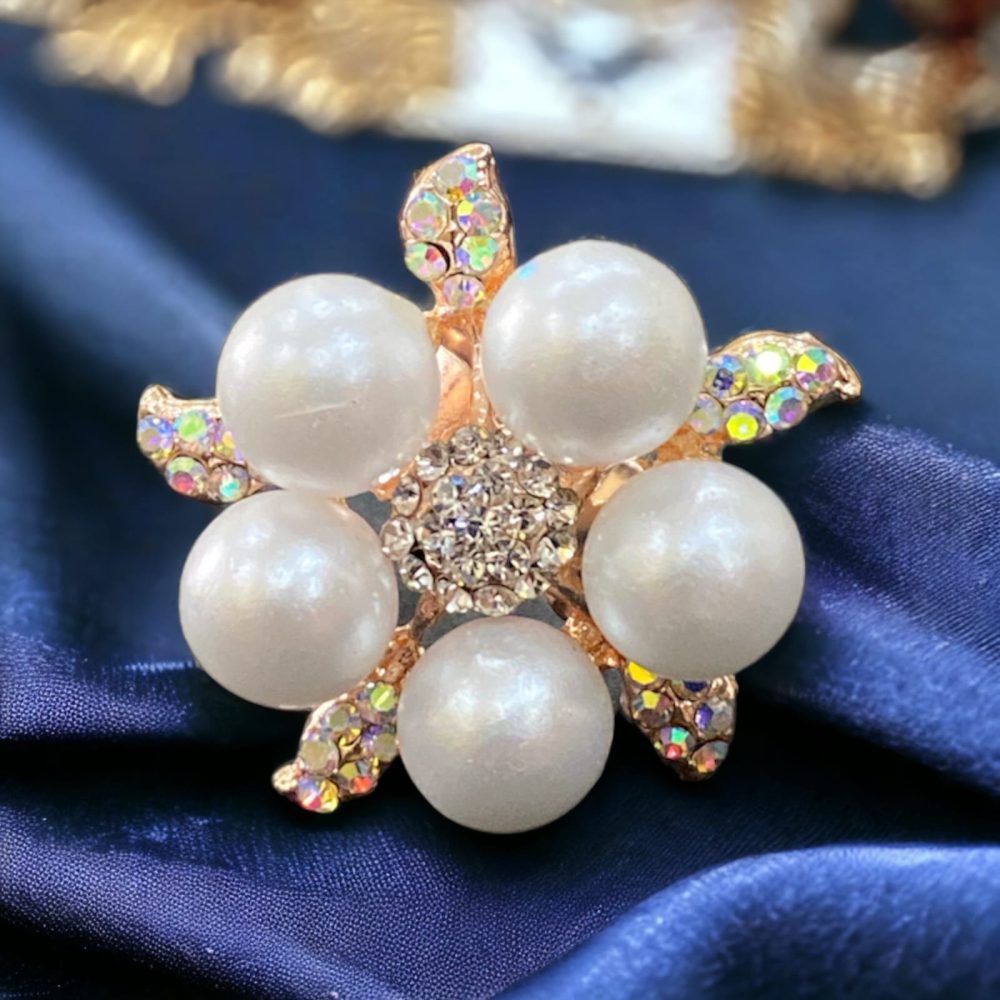Pearl Flower Design Ring with AD Free size-Kalash Cards